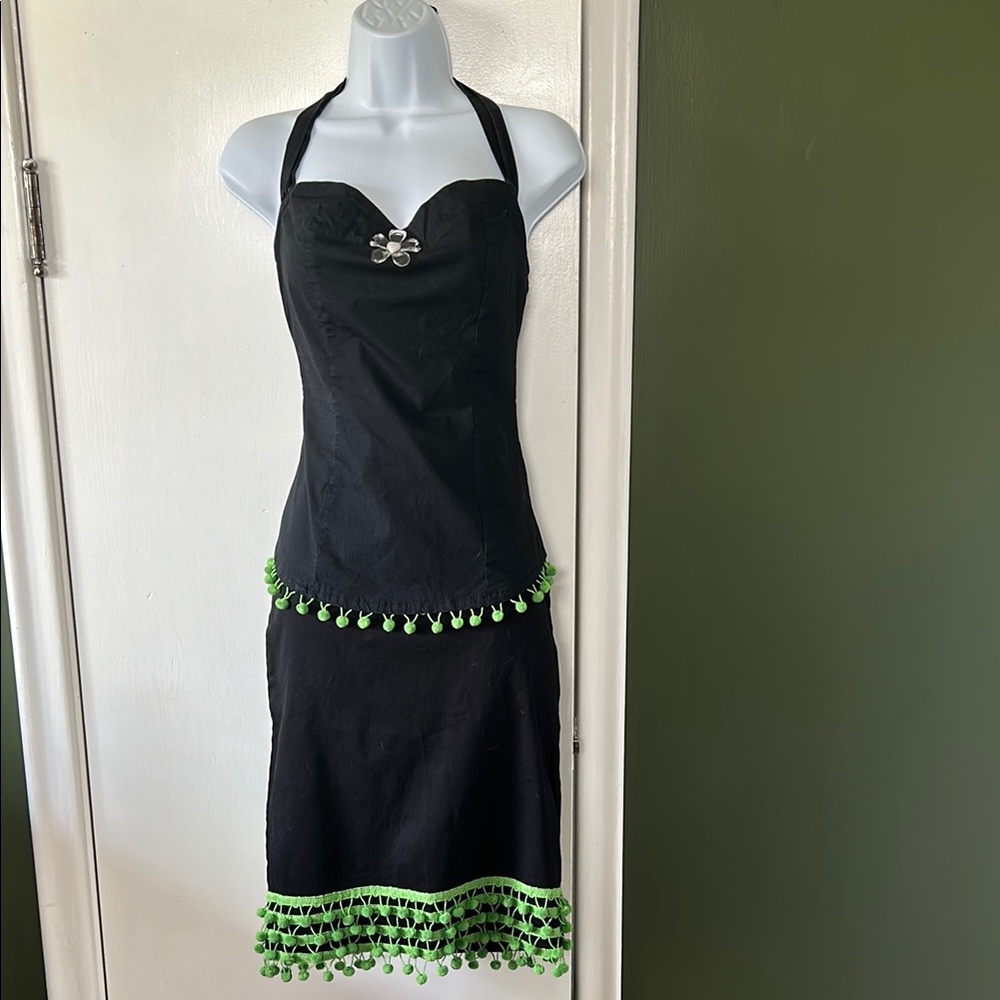 Lucky 13 - Green Pom Pom Halter Top & Pencil Skirt Set